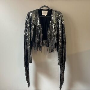 Anthropologie Fringed Sequin Jacket